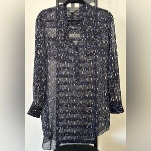 DKNY Navy and White Sheer tunic Blouse